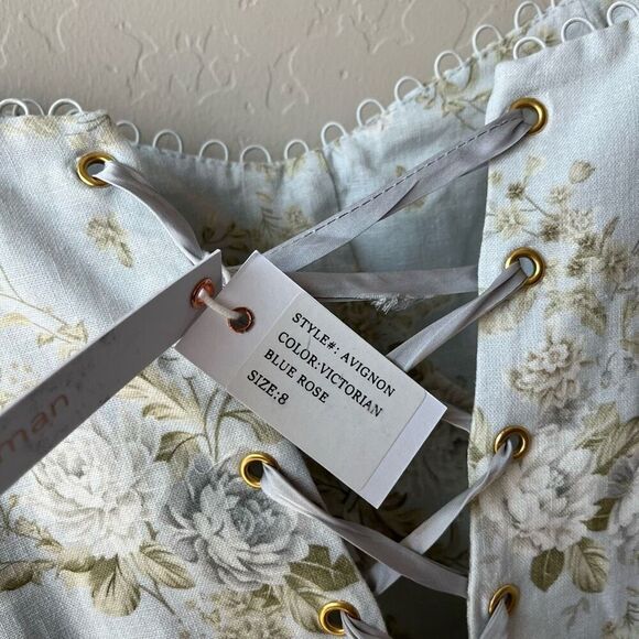 NEW V. Chapman Avignon‎ Ruffled Corset Mini Dress in Victorian Blue Roses Size 8 - Picture 11 of 12